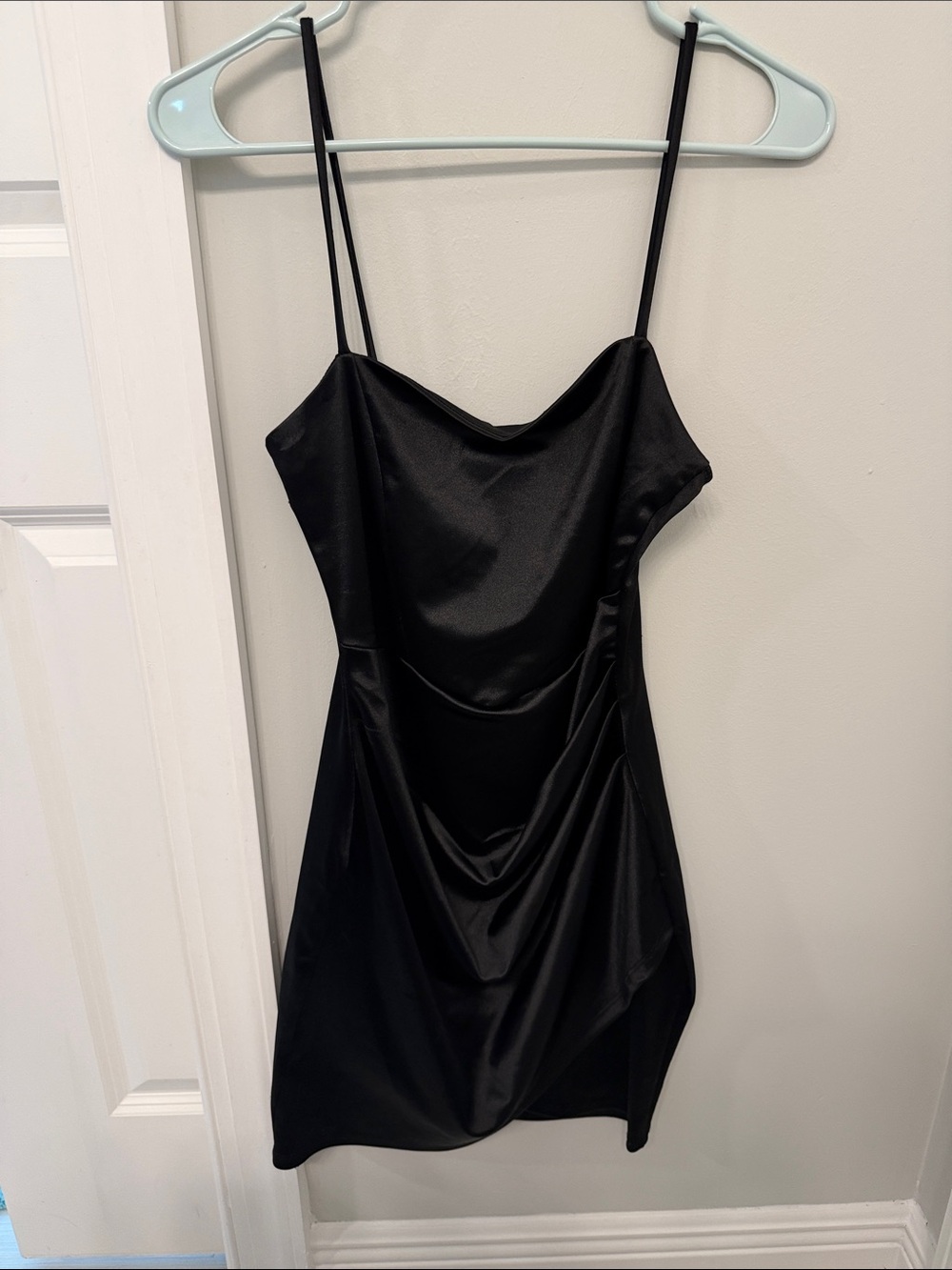 Satin Spaghetti Strap Dress - Black